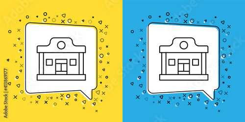 Set line Wild west saloon icon isolated on yellow and blue background. Old west building. Vector.