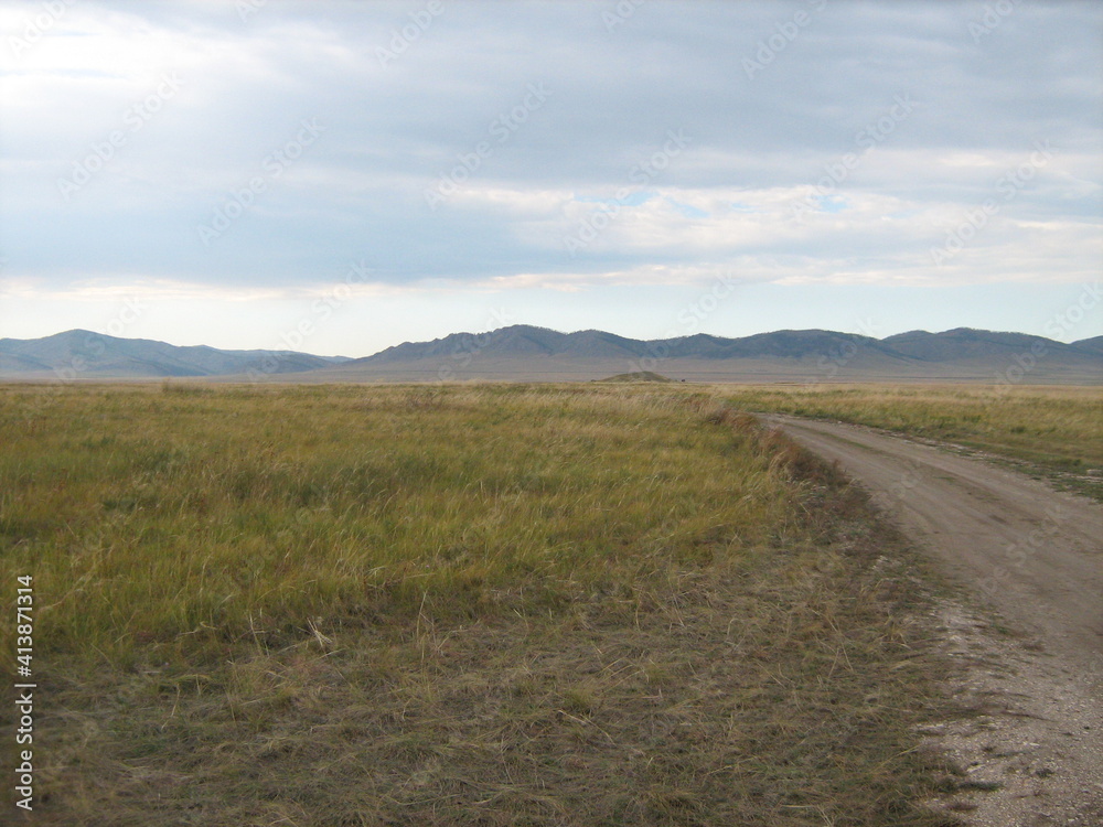 autumn steppes and hills of Khakasia, stormy sky