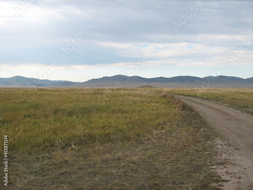 autumn steppes and hills of Khakasia, stormy sky