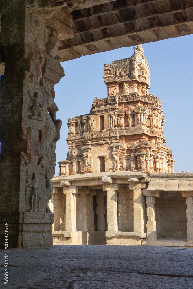 Ancient city architecture. Hampi Archeological Ruins.  India, Karnataka, Hampi city. Date: 10th February 2020