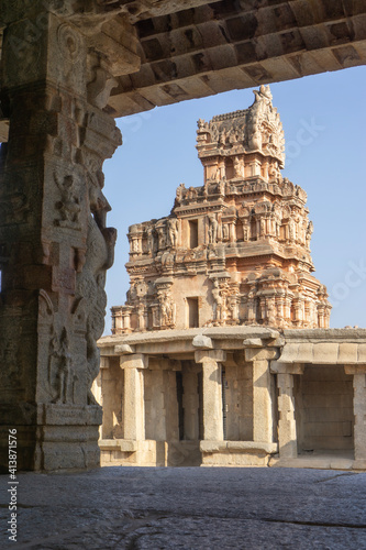Ancient city architecture. Hampi Archeological Ruins.  India, Karnataka, Hampi city. Date: 10th February 2020