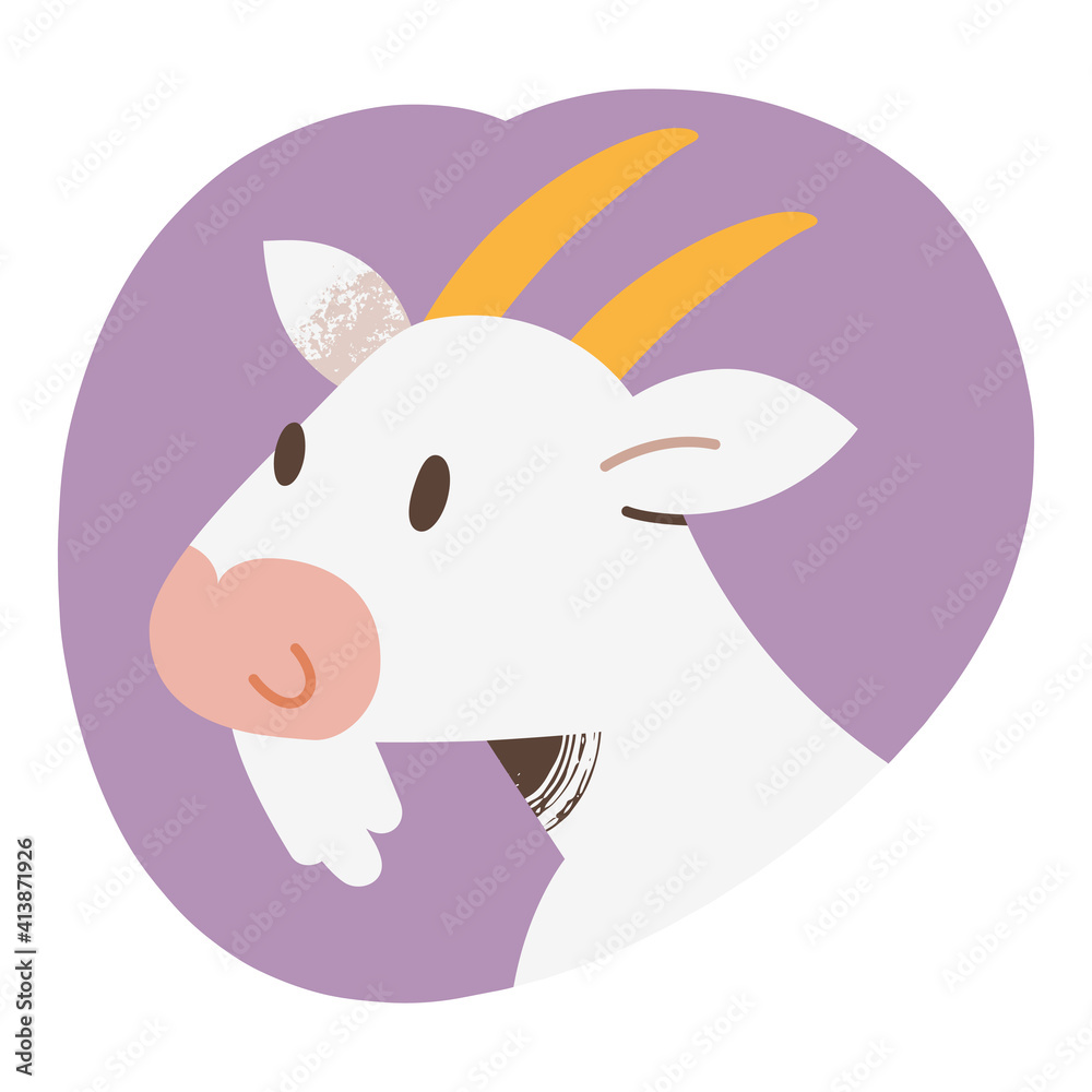 Fototapeta premium White goat avatar, cute farm animal hand drawn illustration, isolated vector illustration