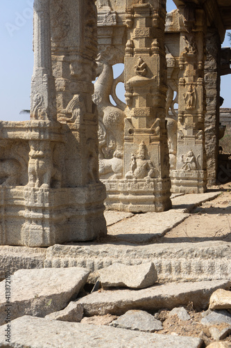 Ancient city architecture. Hampi Archeological Ruins. India, Karnataka, Hampi city. Date: 10th February 2020