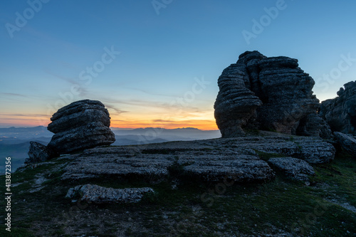 El Torcal Nature Reserve in Andalusia with ist strange karst rock formations at sunset