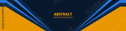 Dark blue abstract wide banner with yellow and blue lines on blank space. Dark sporty modern bright futuristic abstract wide background. Vector illustration EPS10.