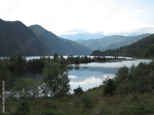 Yenisei River among the mountains and taiga autumn