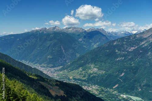 Mountain landscape at summer along the road from Mortirolo pass to Aprica