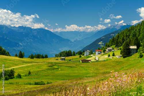 Mountain landscape at summer along the road from Mortirolo pass to Aprica