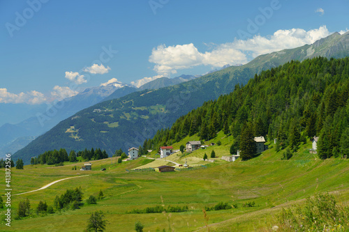 Mountain landscape at summer along the road from Mortirolo pass to Aprica