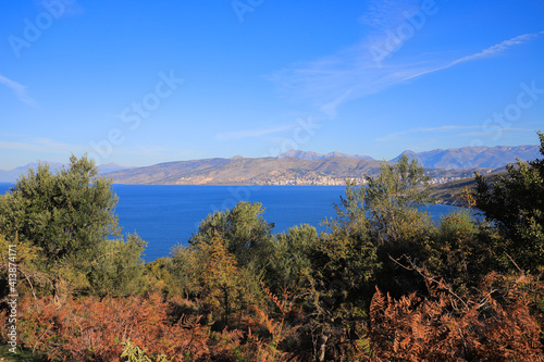 Beautiful landscape with trees, sea and mountains