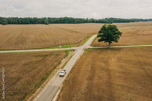 Pickup truck on country road