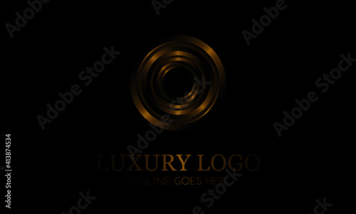 Luxury DJ Dance Party Logo, Recording Studio Emblem, Audio Wave and Light Dark Gradient Background