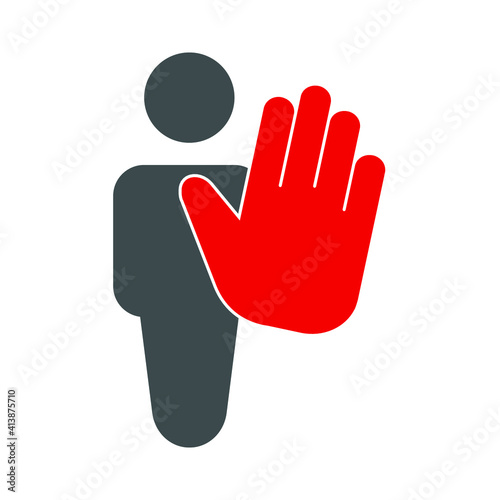 Social distancing Maintain a safe distance. Vector image. A man with an outstretched palm.