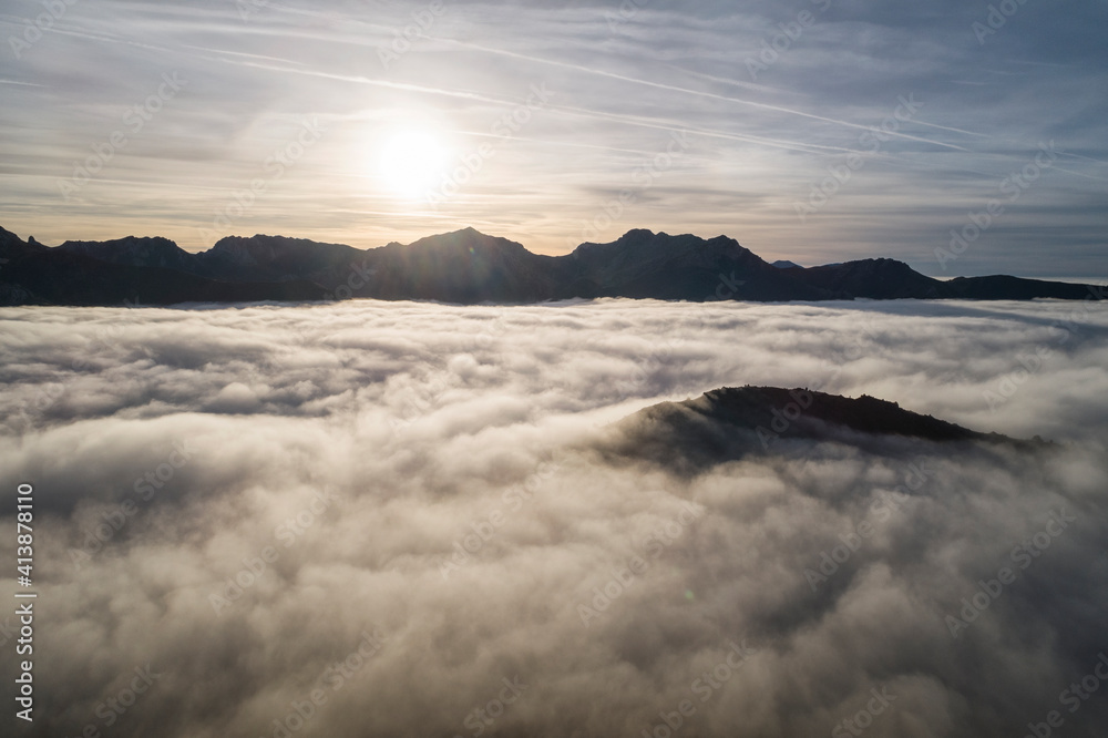 Mists at sunrise from the top of some mountains