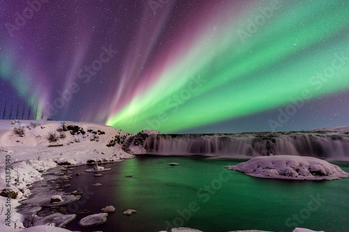 Iceland northern lights, Faxafoss photo