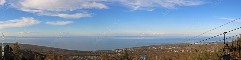View of Lake Baikal and the city of Baikalsk from the mountain