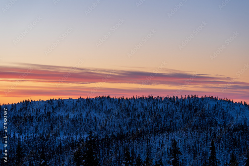 Winter evening up in the Totenåsen Hills, Norway.