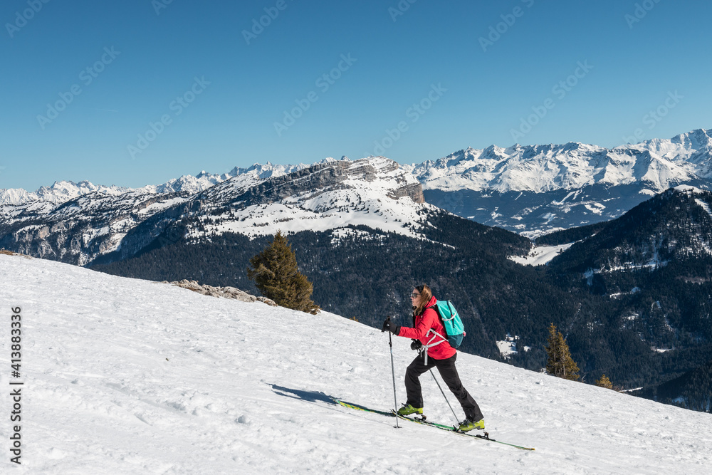 Ski touring on the Charman Som, Chartreuse, French Alps, France