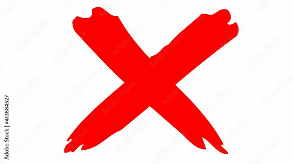 Animated hand drawn red cross appears. Concept of prohibition. Illustration isolated on white background.