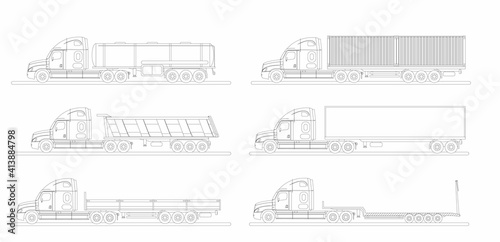Fototapeta Naklejka Na Ścianę i Meble -  A set of images of a modern American truck with different variants of semi-trailers. Excursion.