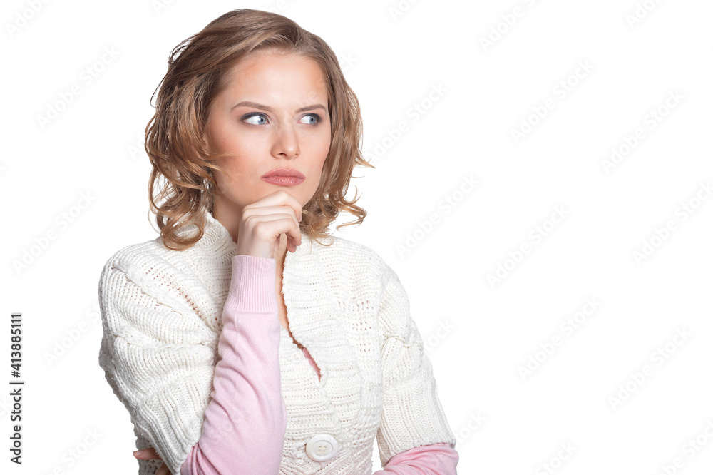 portrait of beautiful young woman posing isolated on white background portrait of beautiful young woman posing isolated on white background