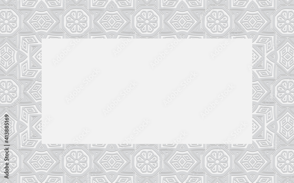 Ethnic white geometric convex volumetric frame from 3D pattern. Decorative texture for design. Ethnic white geometric convex volumetric frame from 3D pattern. Decorative texture for design.
