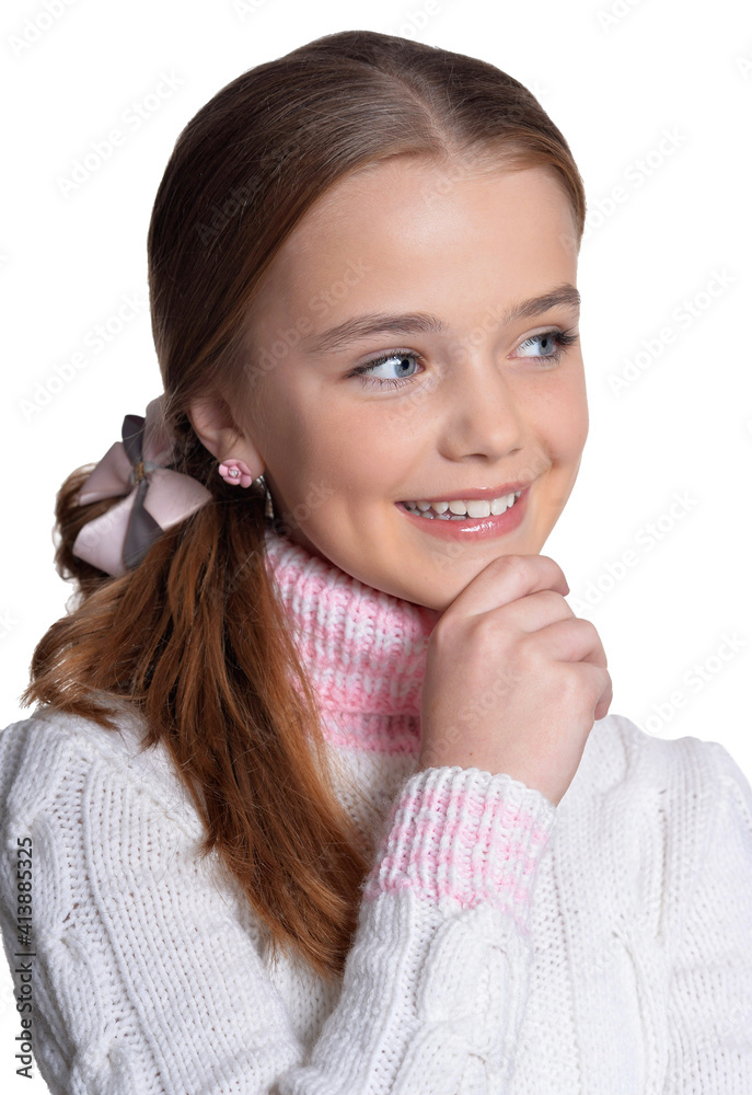 portrait of cute little girl posing isolated on white background portrait of cute little girl posing isolated on white background