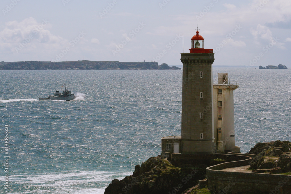 lighthouse of Brittany, France. Road, coast