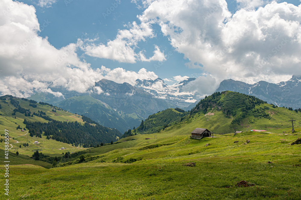 View of the mountains in summer, les Portes du Soleil, France View of the mountains in summer, les Portes du Soleil, France