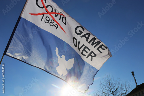 Mannheim, Germany: Flag at a demonstration against the corona measures