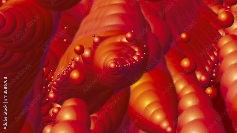 Fractal red loop. Big red worms move in infinity.