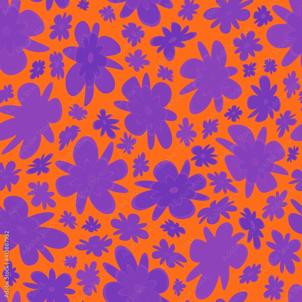 Trendy fabric pattern with miniature flowers.Summer print.Fashion design.Motifs scattered random.Elegant template for fashion prints.Good for fashion,textile,fabric,gift wrapping paper.Orange lilac