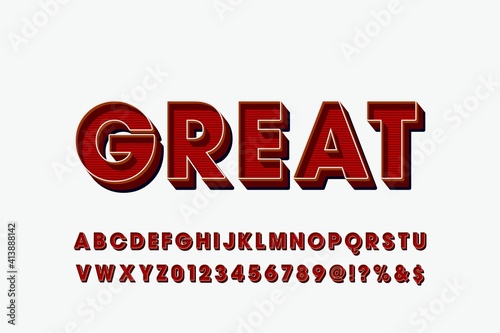 classic lettering, red style background, alphabet font