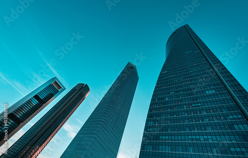 The four modern skyscrapers or Cuatro Torres in Madrid, Spain photo