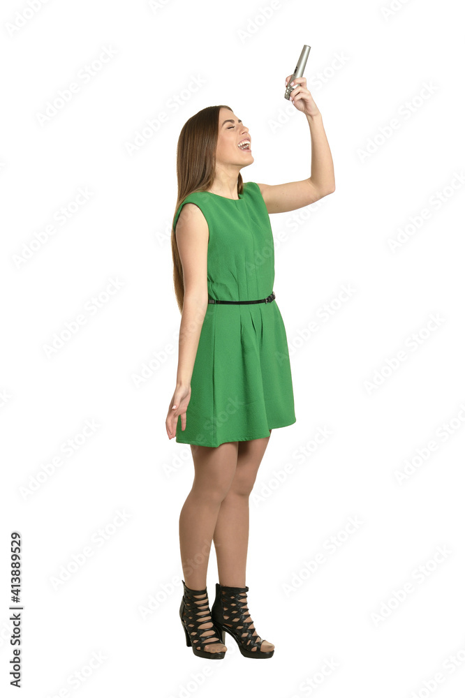 Young woman with microphone Young woman with microphone