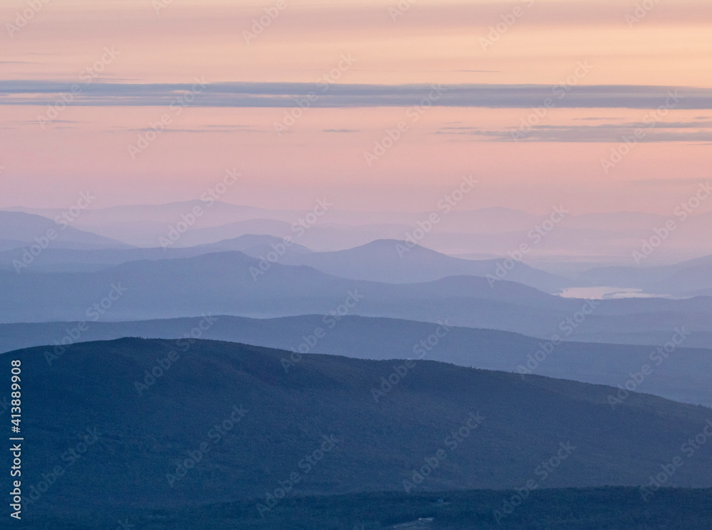 Layers of mountains recede into the distance at sunset, Maine Layers of mountains recede into the distance at sunset, Maine
