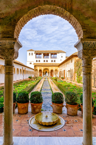 the Generalife Palace with the Patio de la Acequia in the Alhambra in Granada photo