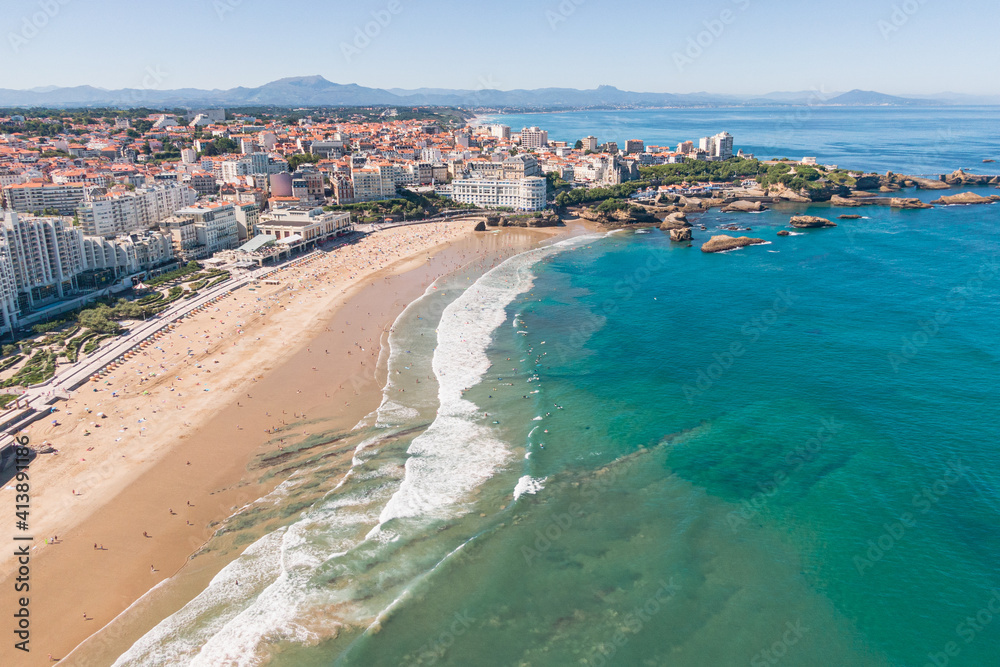 Drone view, la grande plage, biarritz, basque country, france Drone view, la grande plage, biarritz, basque country, france