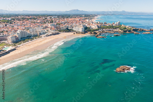 Aerial view, la grande plage, biarritz, basque country, france