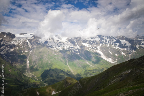 Amazing view in Austria to Glossglockner. Snow in the july.