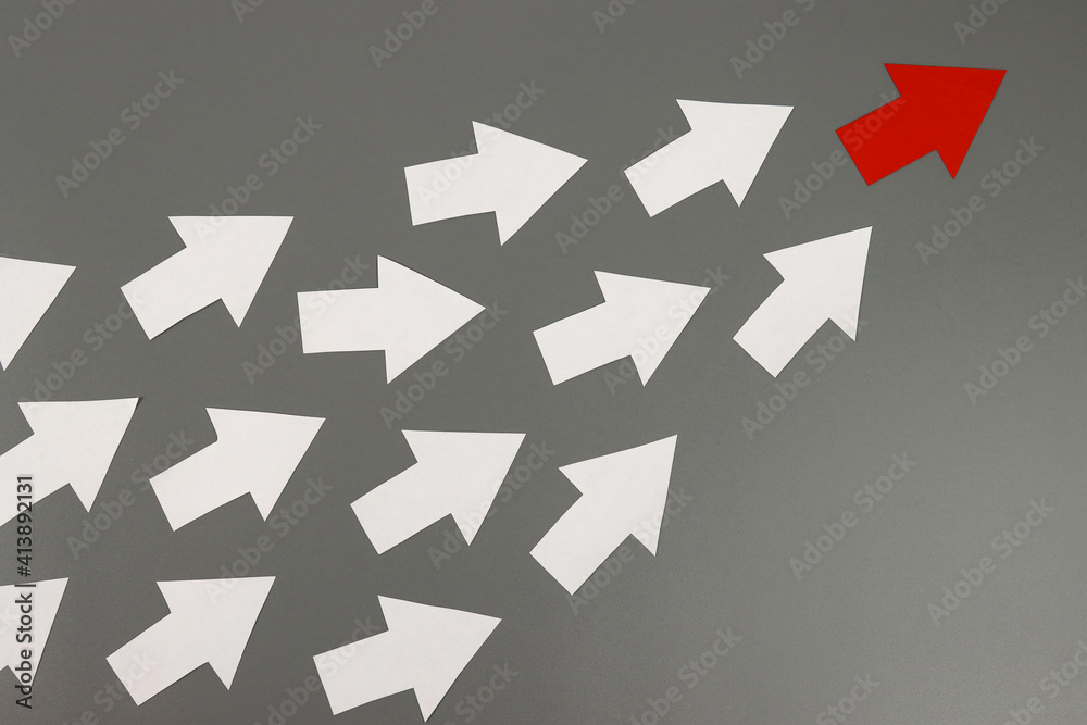 Red arrow as the leader and many white arrows as followers Red arrow as the leader and many white arrows as followers