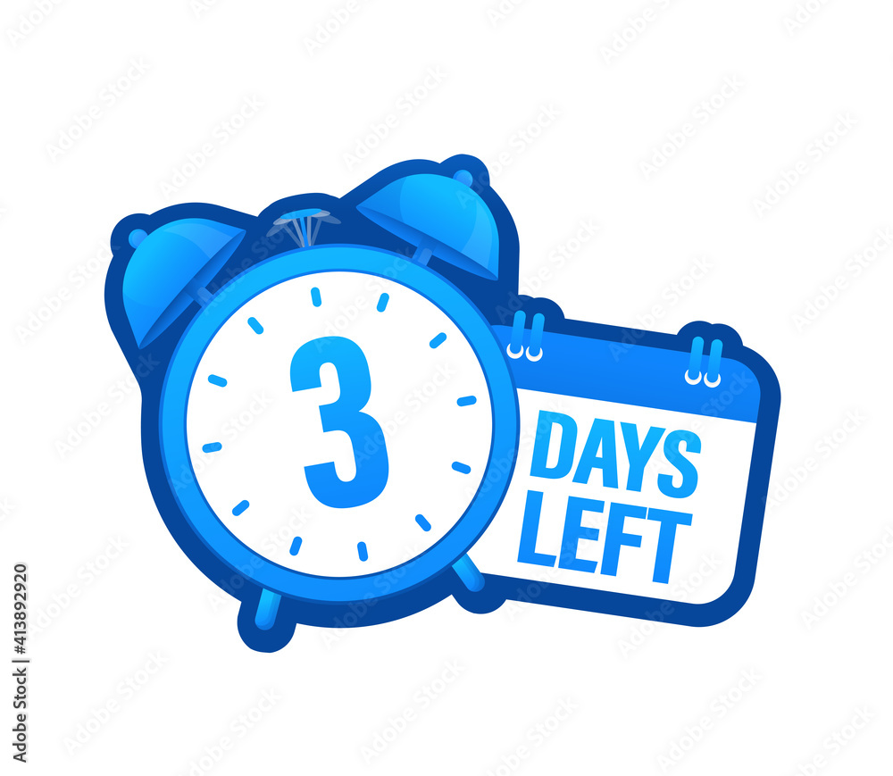 3 day to go in modern style. Special offer badge. Web design. Sale tag. Vector illustration. 3 day to go in modern style. Special offer badge. Web design. Sale tag. Vector illustration.