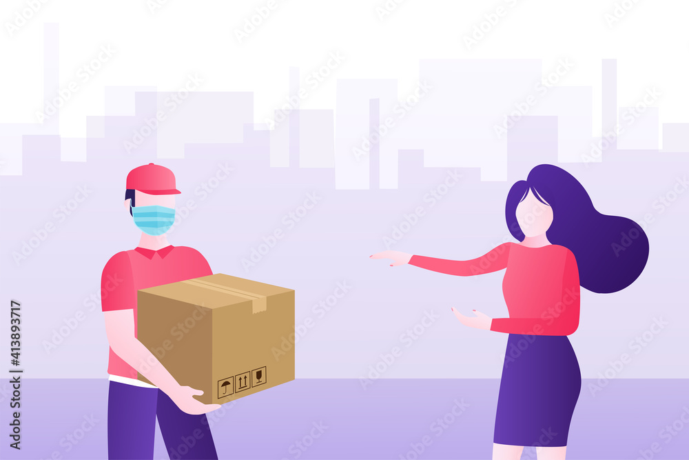 Flat icon with fast delivery people for mobile app design. Fast courier. Stay safe. Safe food delivery. Hand hygiene. Flat icon with fast delivery people for mobile app design. Fast courier. Stay safe. Safe food delivery. Hand hygiene.