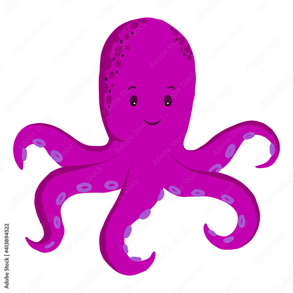 purple octopus vector illustration. A sea creature in a flat design. The octopus with tentacles icon is isolated on a white background. Water Animal with with Velcro Straps purple octopus vector illustration. A sea creature in a flat design. The octopus with tentacles icon is isolated on a white background. Water Animal with with Velcro Straps