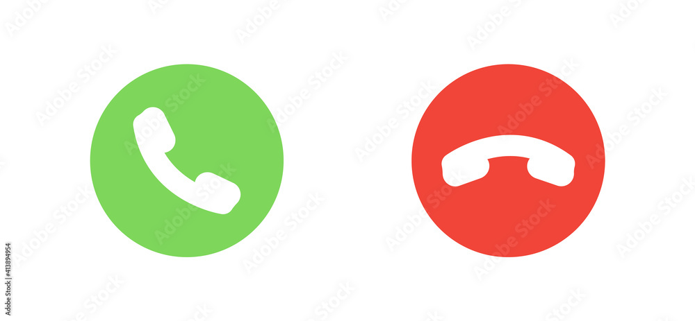Answer and decline phone call buttons. Green yes/no buttons with handset silhouettes icon. Phone call icons. Vector illustration. EPS 10 Answer and decline phone call buttons. Green yes/no buttons with handset silhouettes icon. Phone call icons. Vector illustration. EPS 10
