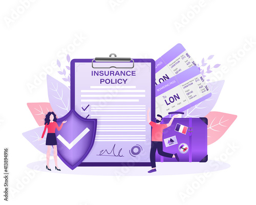 Flat style illustration with insurance policy for report design. Isometric vector illustration. Business concept. Data secure.