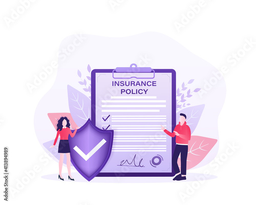 Flat style illustration with insurance policy for report design. Isometric vector illustration. Business concept. Data secure.