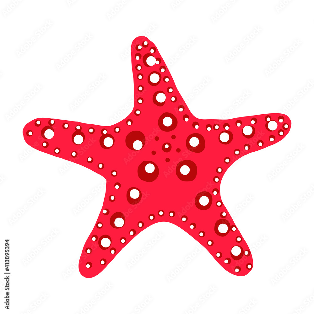 red starfish illustration. A sea creature in a flat design. the star with legs icon is isolated on a white background. A water animal with lipuchke red starfish illustration. A sea creature in a flat design. the star with legs icon is isolated on a white background. A water animal with lipuchke