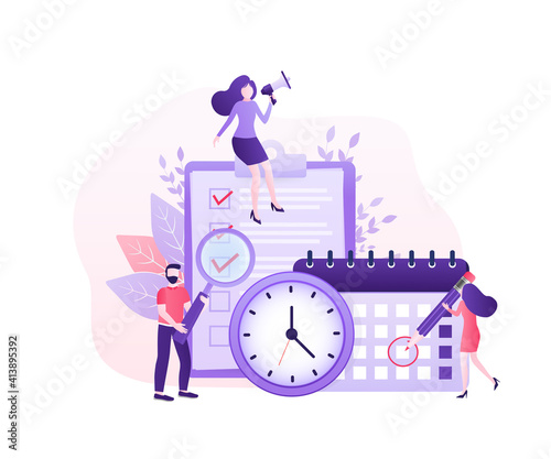 Flat time management for report design. Isometric vector illustration. Time management. Flat vector illustration. Organize agenda.