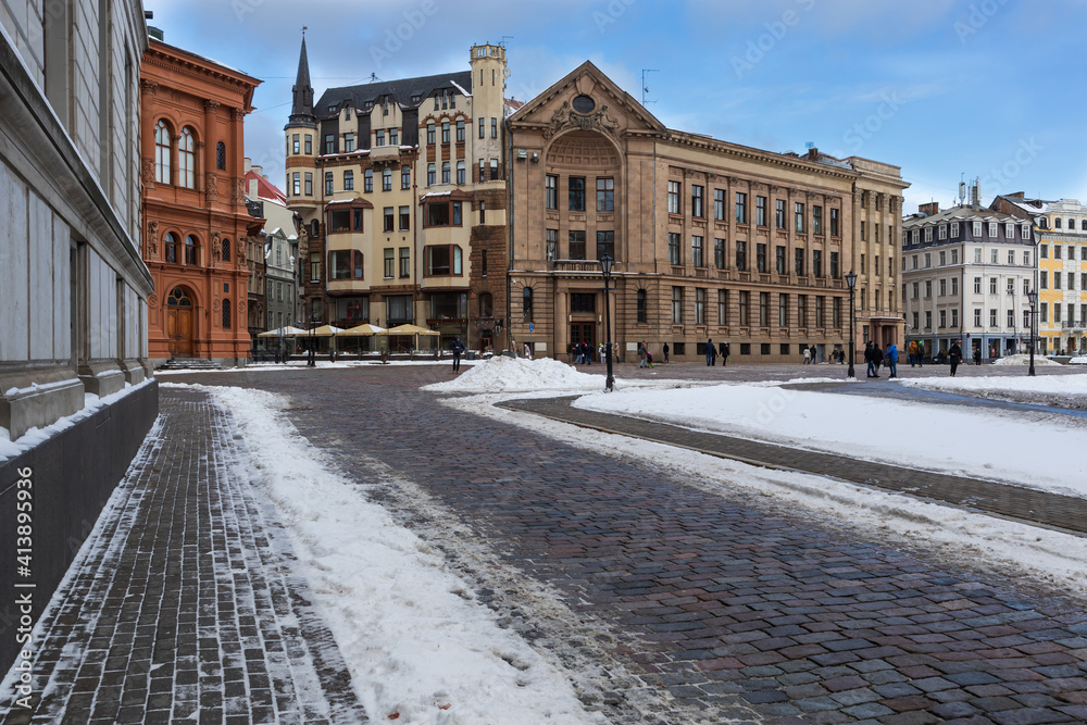 Old town in winter, cobbled square